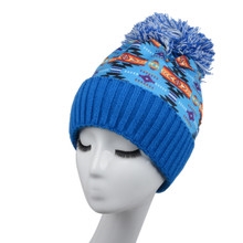 KNIT BEANIE (SUBLIMATION PRINTED)- W/POM-TURQUOISE