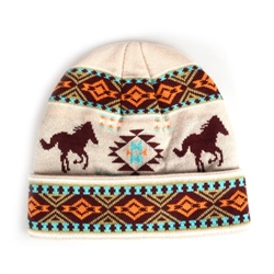 KNIT BEANIE, RUNNING GEO HORSES