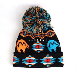 KNIT BEANIE W/ POM, LEGACY TRAILS-BLACK BEAR