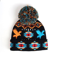 KNIT BEANIE W/ POM, LEGACY TRAILS-BLACK EAGLE