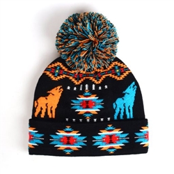 KNIT BEANIE W/ POM, LEGACY TRAILS-BLACK WOLF