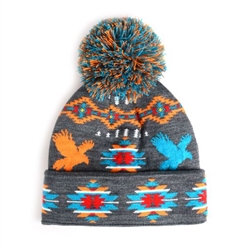 KNIT BEANIE W/ POM, LEGACY TRAILS-GREY EAGLE