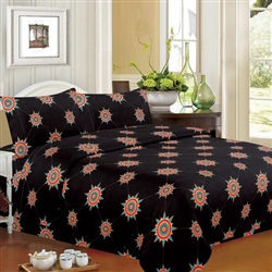 SHEET SET QUEEN SIZE, STAR DESIGN--BLACK