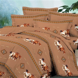 QUEEN COMFORTER SET, HORSES GEOMETRIC