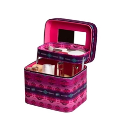 COSMETIC BAG WITH MIRROR, 2 LEVEL, PINK BERRY