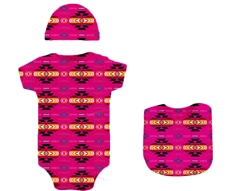 BABY ONESIE SET, 3PC--0-6 MONTH-PINK