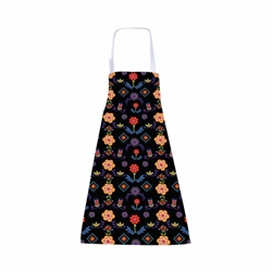 APRON--FLORAL PRINT--BLACK