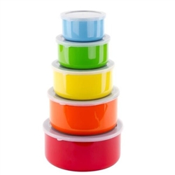 5PC COLORED BOWLS S/S W/PLASTIC LIDS